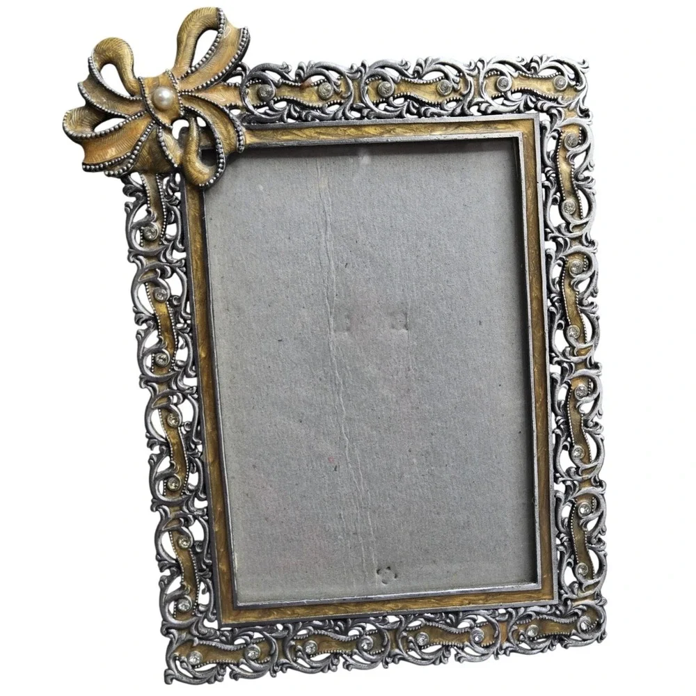 Vintage Sunflower Designs Ornate Rhinestone Bow Picture Frame 5.5x4.5